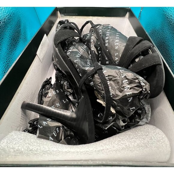 Ralph Lauren Achelle Black Suede  sandle Heels 9B NIB Womens dress shoe - Picture 4 of 5